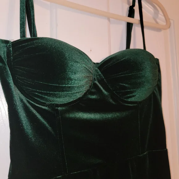 Windsor Emerald Green Velvet Bustier Mini Dress - Picture 3 of 8